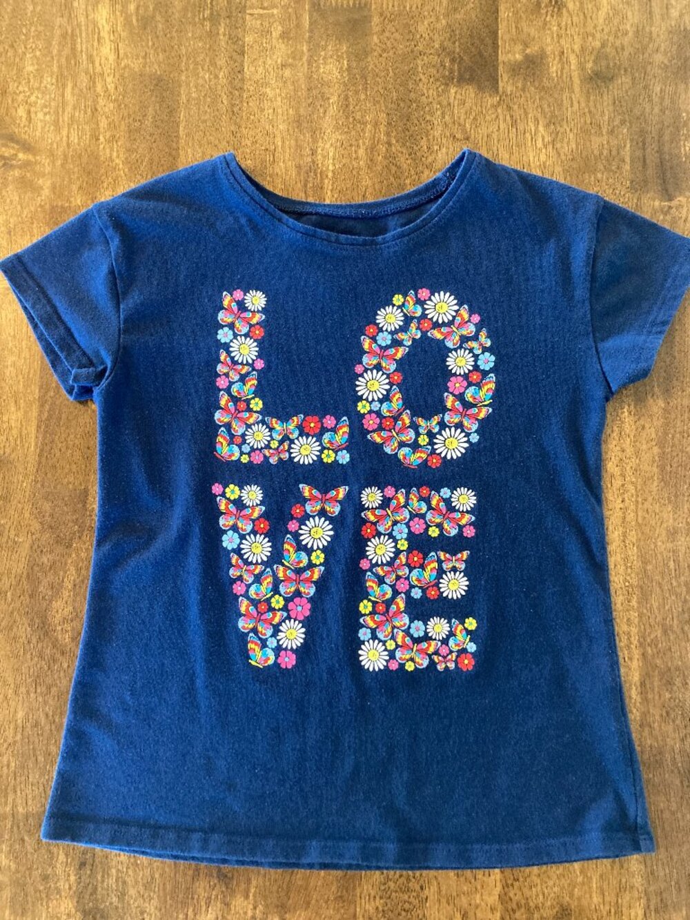 365 Kids from Garanimals Girls Graphic T-shirt Dark Blue Love Size 7 Like New!